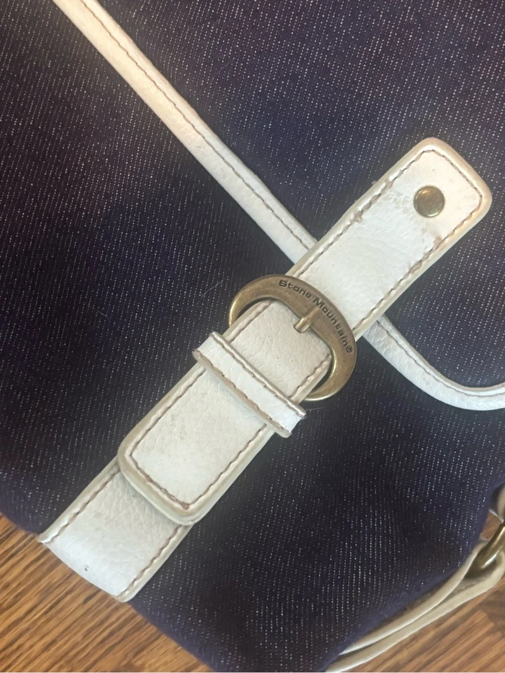 Vintage Stone Mountain Denim Baguette Shoulder Bag Y2K Jean Purse White Trim